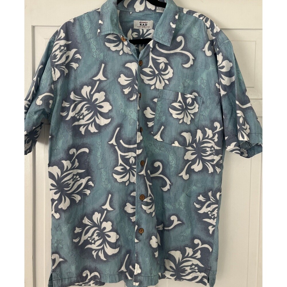 Kad Clothing Co Blue Floral Cotton Hawaiian Camp Shirt Men’s Size Large